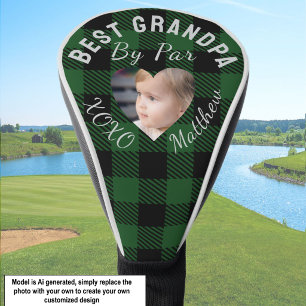 Beste opa aangepaste kinderfoto groene buffelplaid golfheadcover