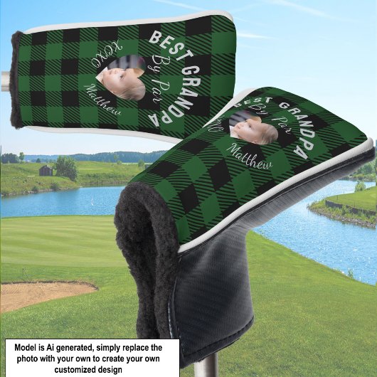Beste opa aangepaste kinderfoto groene buffelplaid golfheadcover