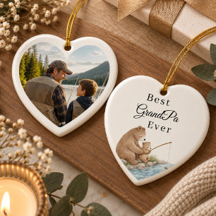 Beste opa-beer ooit vissen foto hart keramisch ornament