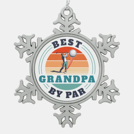 Beste opa door par aangepaste retro golfer tin sneeuwvlok ornament (Voorkant)