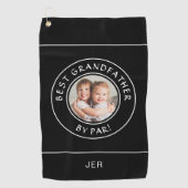 Beste opa door Par Golfer Foto Gift Zwart Golfhanddoek (Voorkant)