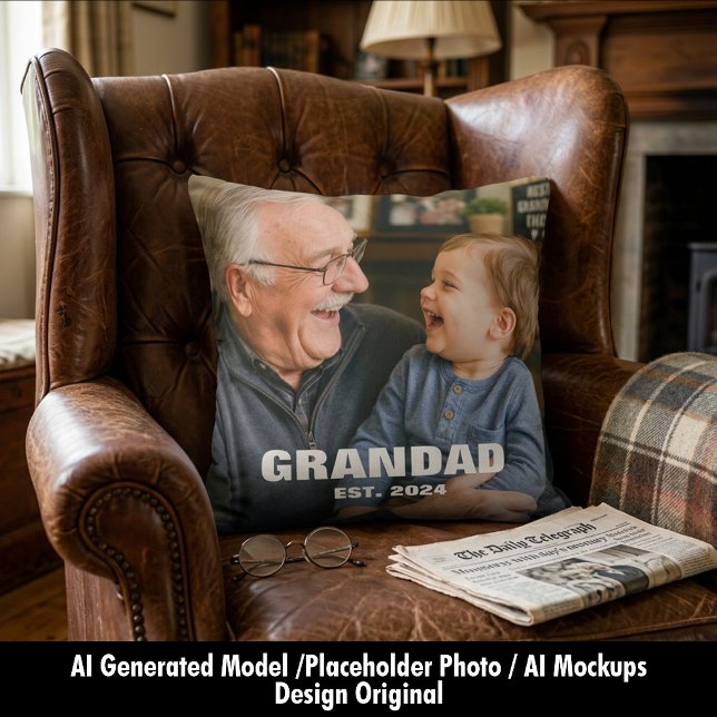 Beste opa, eerste Vaderdag foto Kussen (Promoted To Grandpa First Fathers Day Photo Throw Pillow)