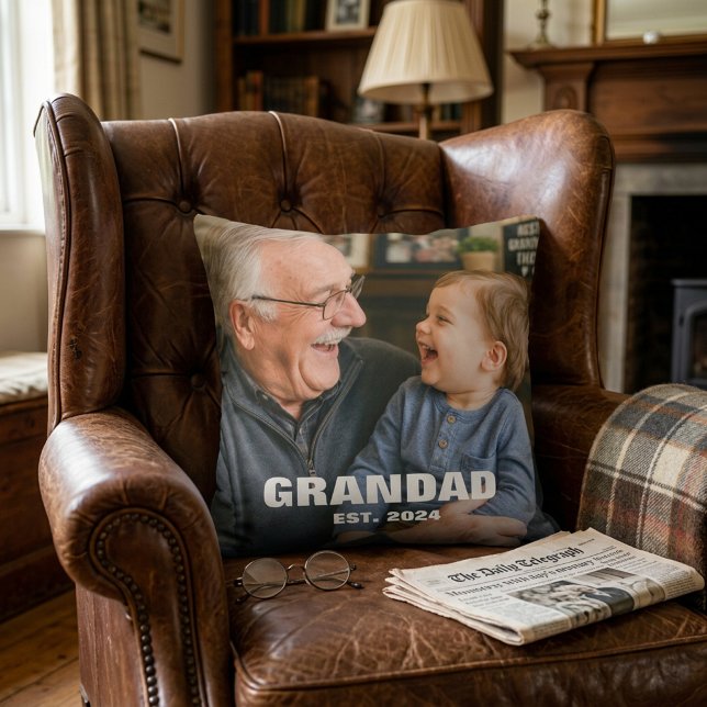 Beste opa, eerste Vaderdag foto Kussen (Promoted To Grandpa First Fathers Day Photo Throw Pillow)