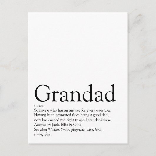 Beste Opa en Oma ter Wereld Opa, Grootvader Defini Briefkaart (Voorkant)