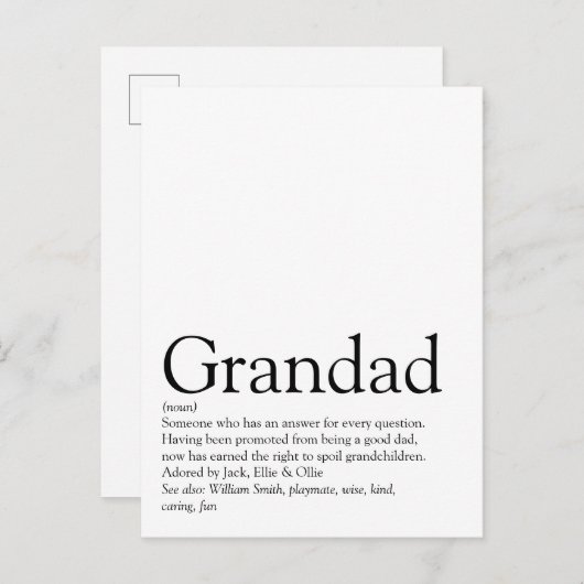 Beste Opa en Oma van de Wereld, Grootouders, Opa D Briefkaart (Voorkant / Achterkant)