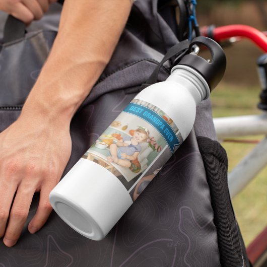 Beste opa Ever | Collage foto's in kleurenblok Waterfles