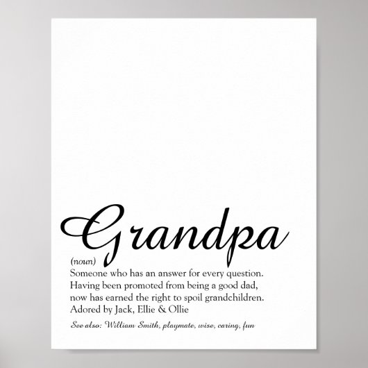 Beste opa, grootvader, papa definitie ooit ter wer poster (Voorkant)