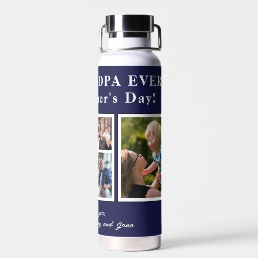 Beste opa moderne fotocollage typografie waterfles (Achterkant)