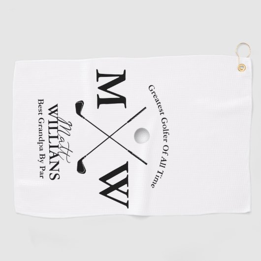 Beste opa naam monogram op wit golfhanddoek (Horizontaal)