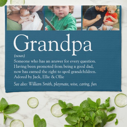 Beste Opa Oma Fotocollage Blauw Theedoek (Gevouwen)