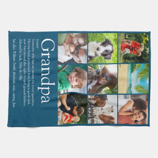 Beste Opa Oma Fotocollage Blauw Theedoek (Horizontaal)