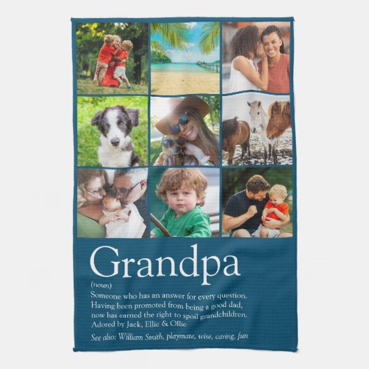 Beste Opa Oma Fotocollage Blauw Theedoek (Verticaal)