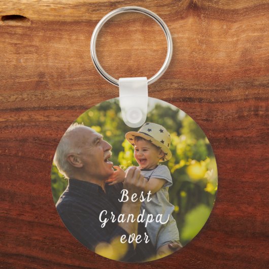 Beste opa ooit 2 foto script gepersonaliseerd  sleutelhanger (Achterkant)