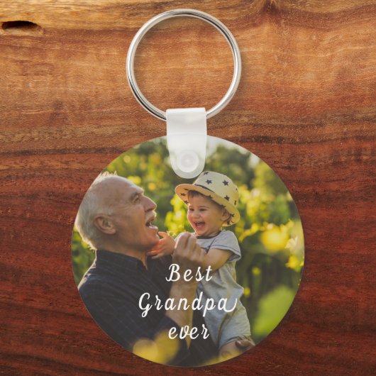 Beste opa ooit 2 foto script gepersonaliseerd  sleutelhanger (Voorkant)