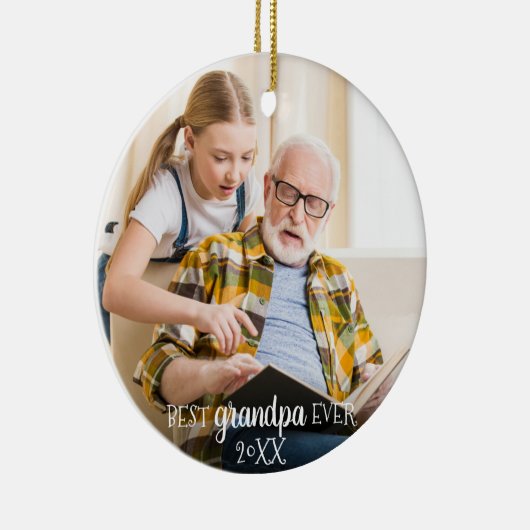 Beste opa, ooit 2-zijdig, 2-foto met kerstmis keramisch ornament (Rechts)