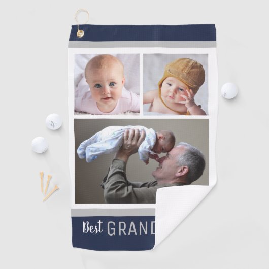 Beste opa ooit 3 Foto Collage Navy Blue White Golfhanddoek (Insitu)