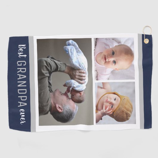Beste opa ooit 3 Foto Collage Navy Blue White Golfhanddoek (Horizontaal)
