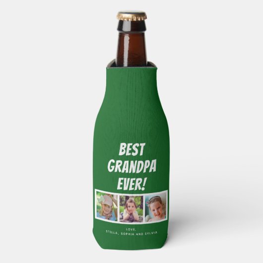 Beste opa ooit 3 foto's op groene fles koeler (Fles Voorkant)