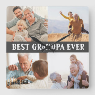 Beste opa ooit 4 Fotocollage Creëer Uw Ewn Vierkante Klok