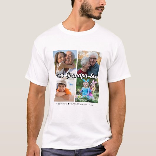 Beste opa ooit 4 fotocollage gepersonaliseerd t-shirt (Voorkant)