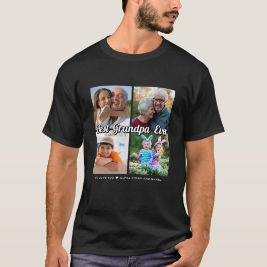 Beste opa ooit 4 fotocollage gepersonaliseerd t-shirt (Voorkant)