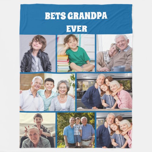 Beste Opa Ooit 8Foto Collage Chic Blauw Fleece Deken (Voorkant)