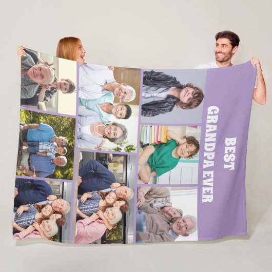 Beste Opa Ooit 8Foto Collage Chic paars Fleece Deken (In situ)