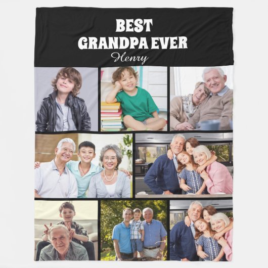 Beste opa ooit 8Foto Collage Chic Zwart Fleece Deken (Voorkant)