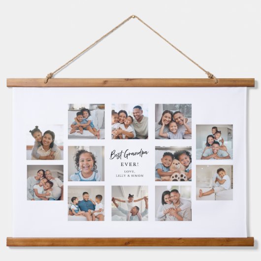 Beste Opa Ooit Aangepaste 12 Foto Collage Hangend Wandkleed (Voorkant)