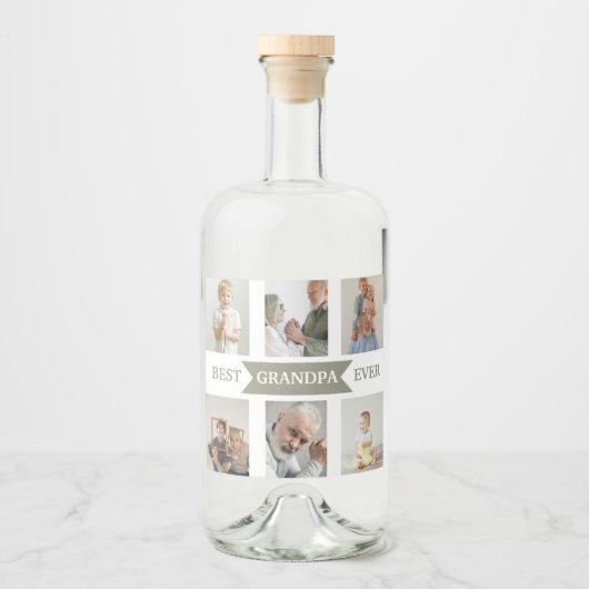 Beste Opa Ooit | Aangepaste Foto's Dranklabel Likeurfles Etiket (Voorkant)