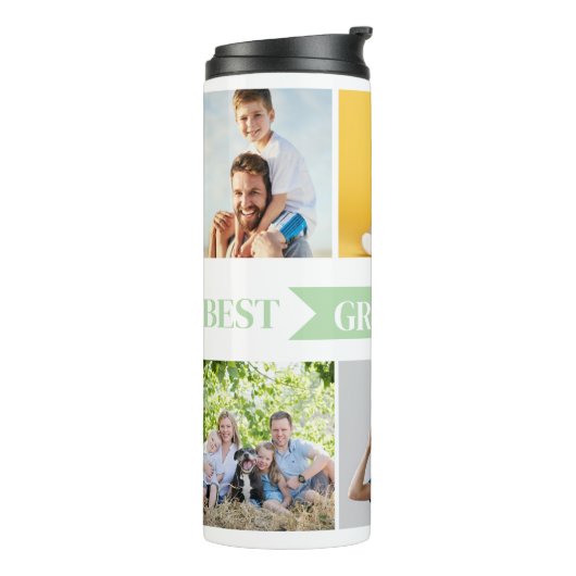 Beste Opa Ooit | Aangepaste Foto's Dranklabel Thermosbeker (Gedraaid links)