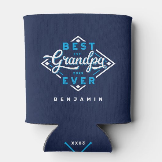 Beste Opa Ooit Baseball Diamant Naam & Monogram Blikjeskoeler (Achterkant)