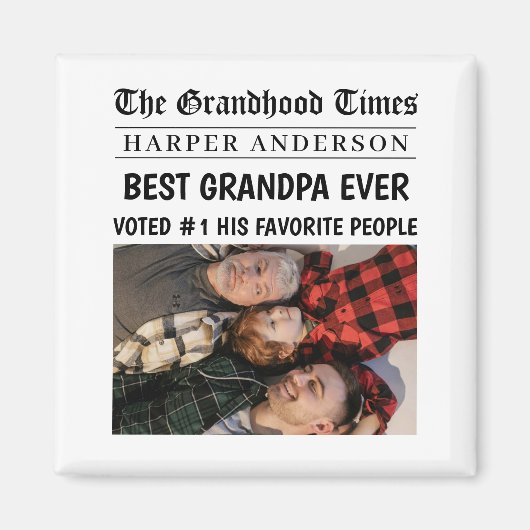 Beste Opa Ooit Custom Krant Headline Foto Magneet (Voorkant)
