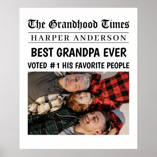 Beste Opa Ooit Custom Krant Headline Foto Poster (Voorkant)