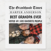 Beste Opa Ooit Custom krantenfoto Wijn Etiket (Enkel label)