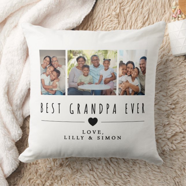 Beste Opa Ooit | Drie Foto Aangepaste Familie  Kussen (Deken)