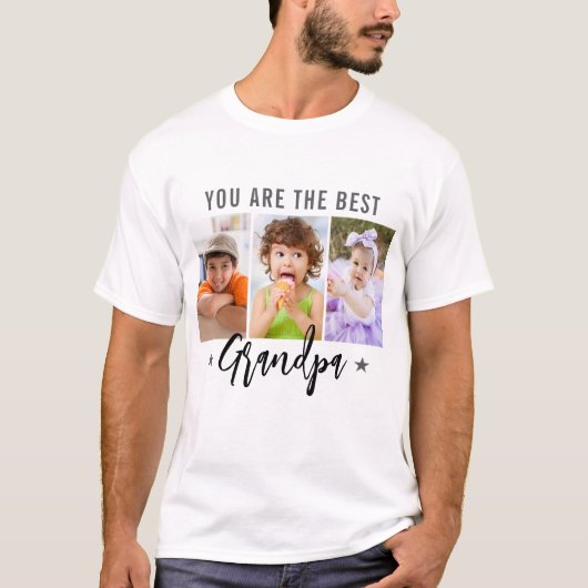 Beste Opa Ooit Drie Foto Custom Gift T-shirt (Voorkant)