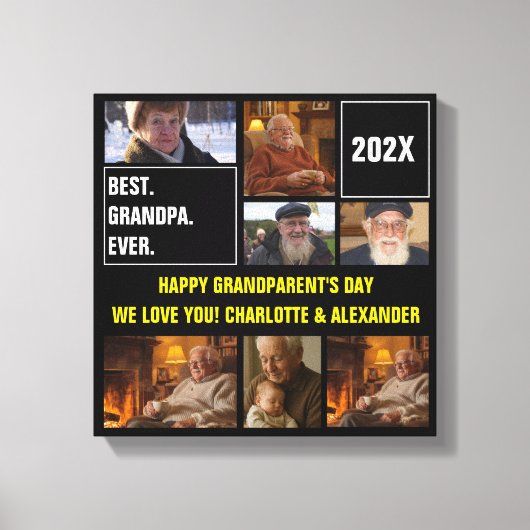 Beste Opa Ooit Foto Collage en Aangepaste Tekst Canvas Afdruk (Voorkant)