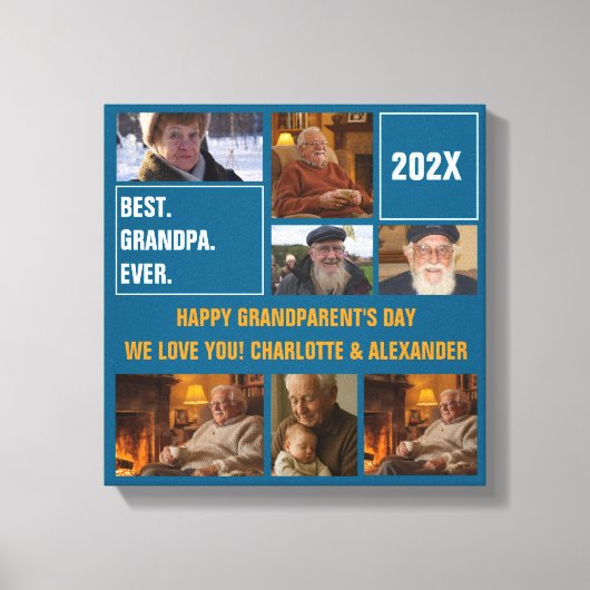 Beste Opa Ooit Foto Collage en Aangepaste Tekst Canvas Afdruk (Voorkant)
