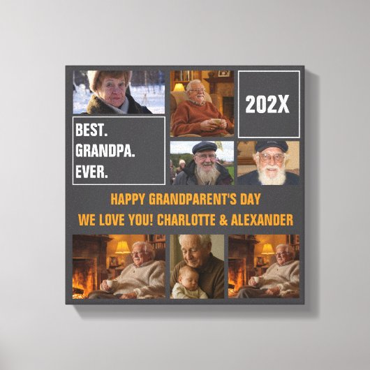 Beste Opa Ooit Foto Collage en Aangepaste Tekst Canvas Afdruk (Voorkant)