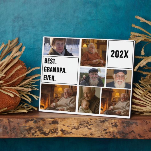 Beste Opa Ooit Foto Collage en Aangepaste Tekst Fotoplaat (Zijkant)