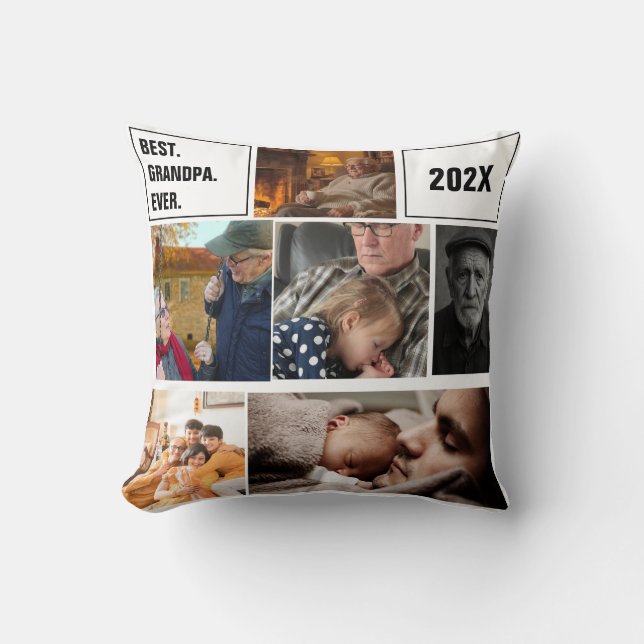 Beste opa ooit foto collage en aangepaste tekst kussen (Voorkant)