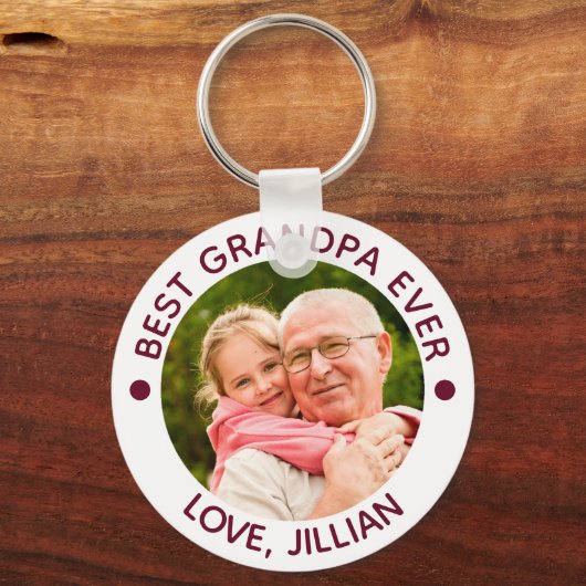 BESTE OPA OOIT Foto Gepersonaliseerde Maroon Sleutelhanger (Voorkant)