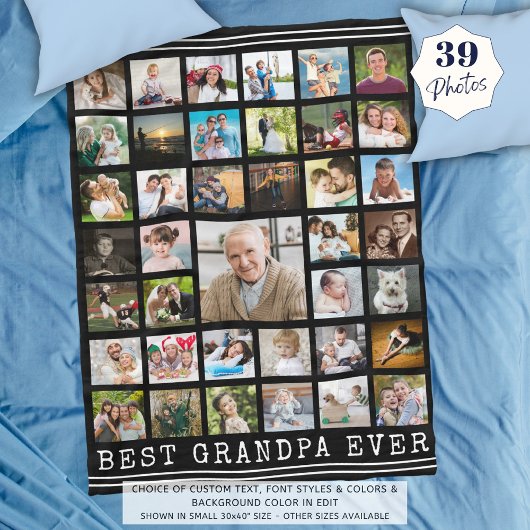 BESTE OPA OOIT Fotocollage Zwart Fleece Deken