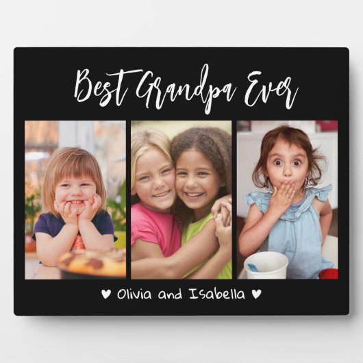 Beste Opa Ooit Grootkinderen 3 Foto Collage Zwart Fotoplaat (Voorkant)