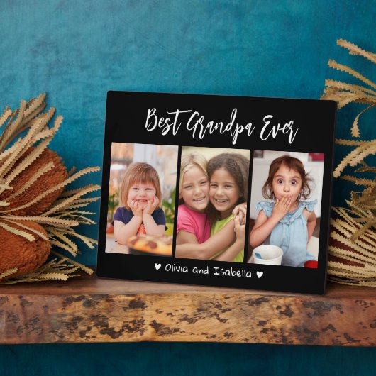 Beste Opa Ooit Grootkinderen 3 Foto Collage Zwart Fotoplaat (Zijkant)