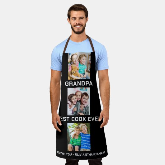 Beste Opa Ooit Grootkinderen 3 Foto Collage Zwart Schort (Gedragen)