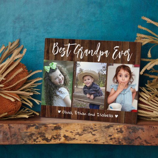 Beste opa ooit kleinkinderen hout 3 foto collage fotoplaat (Zijkant)