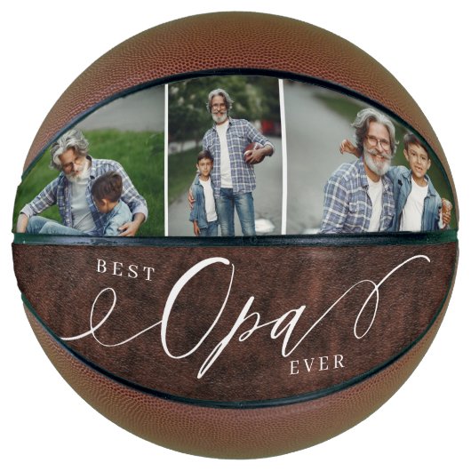 Beste Opa Ooit Leather Vaderdag Photo Keepsake Basketbal (Voorkant)