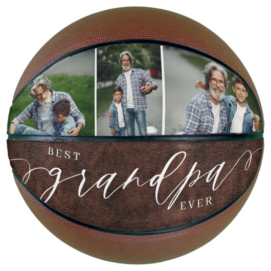 Beste Opa Ooit Lederen Vaderdag Foto Gift Basketbal (Voorkant)